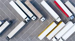 Large Group of Trucks at Truck Stop, Aerial View